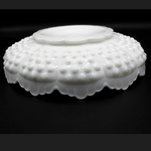 Vintage Fenton Milk Glass Chip & Dip Hobnail Pattern 8" Round Scalloped Edge - Picture 4 of 8